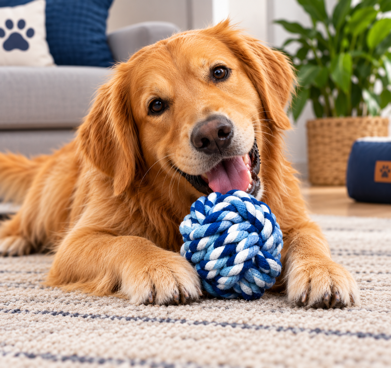 Golden Retriever Brincando com Bola de Corda